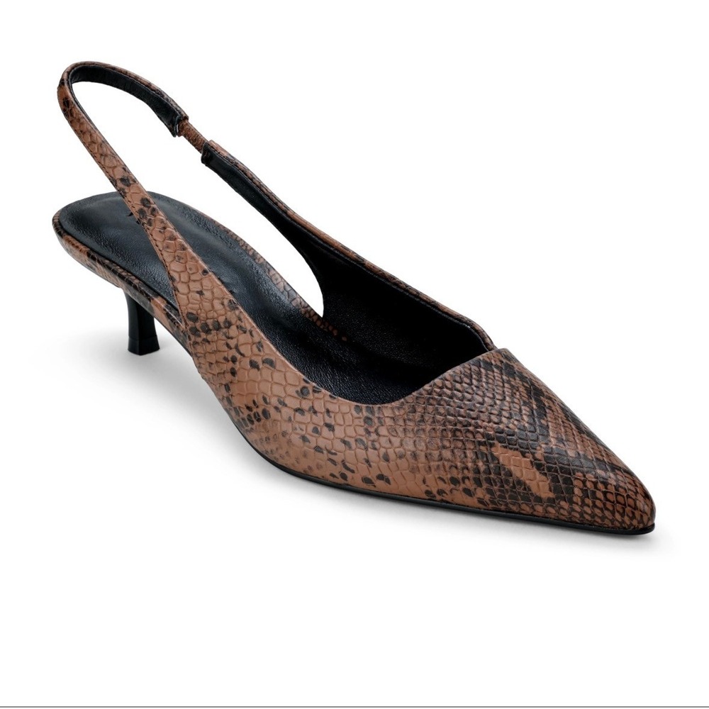 Yosi Samra Delilah Chocolate Snake Leather Pointed Slingback Kitten Heels Size 7